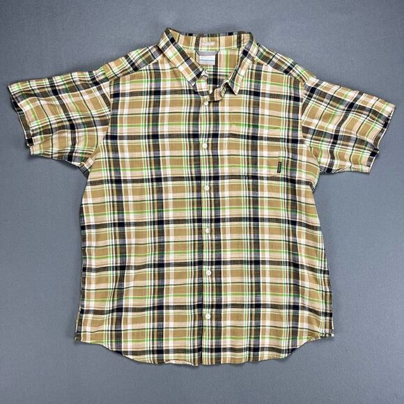 Columbia Shirt Men's XL Regular Fit Short Sleeve Brown Plaid Cotton Button Up - Picture 1 of 7
